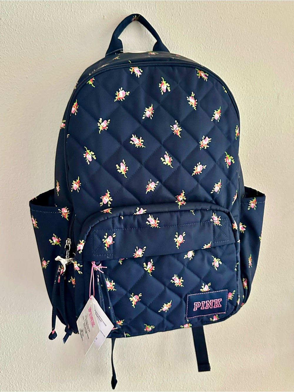 PINK Victoria's Secret Navy Quilted Floral Backpack